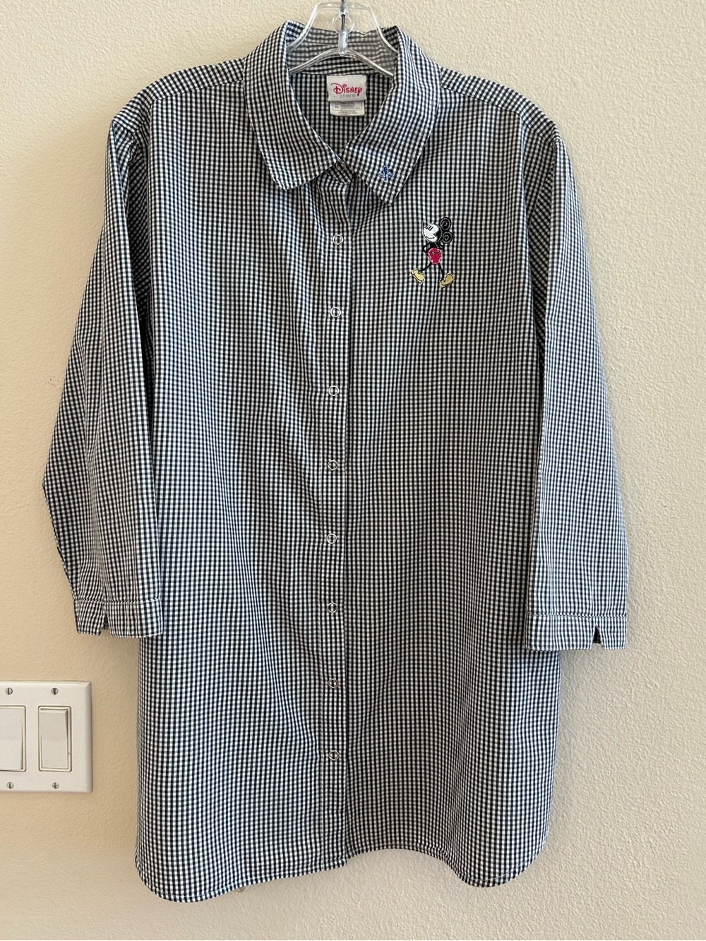 Disney Store Mickey Mouse Button Down Shirt X-Large Black White Gingham Vintage